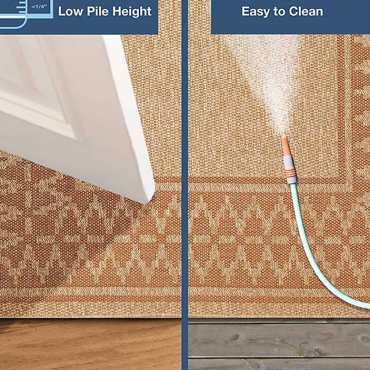 Outdoor Rugs-Kirklands Home Tan & Orange Zig Zag Indoor/Outdoor Area Rug, 7x9