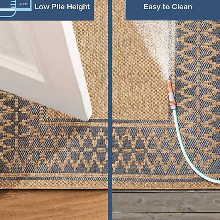 Outdoor Rugs-Kirklands Home Tan & Navy Zig Zag Indoor/Outdoor Area Rug, 7x9