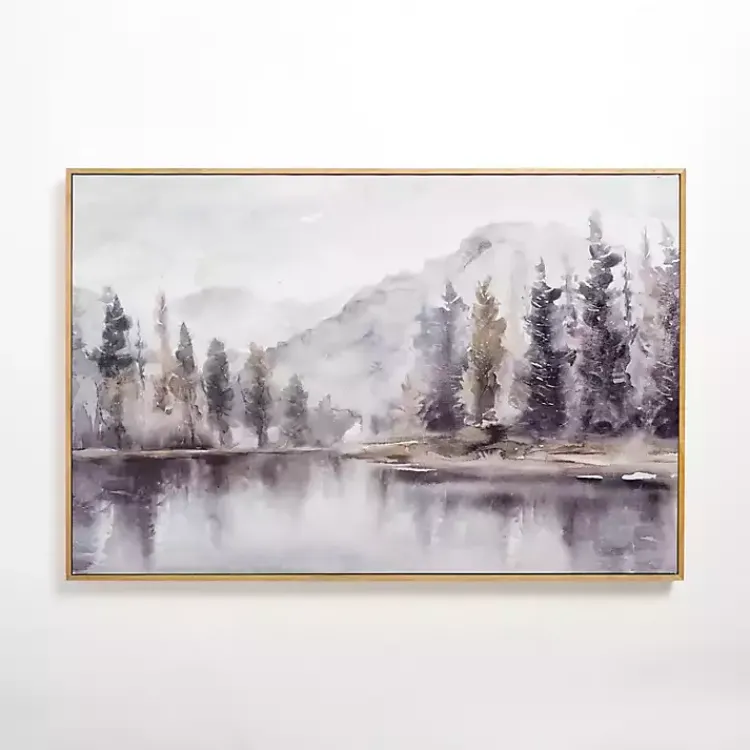 Canvas Art-Kirklands Home Lakeside Trees Framed Canvas Art Print Gray