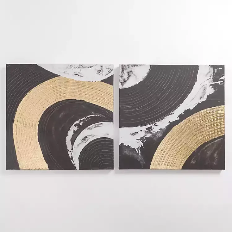 Canvas Art-Kirklands Home Black and Gold Curves Canvas Art Prints, Set of 2