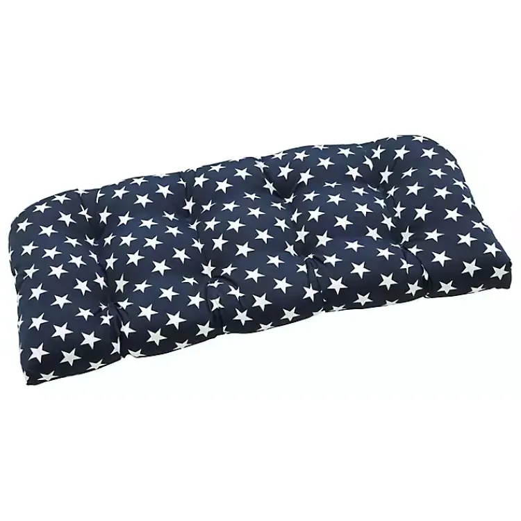 Outdoor Cushions & Pillows-Kirklands Home Blue and White Stars Outdoor Loveseat Cushion