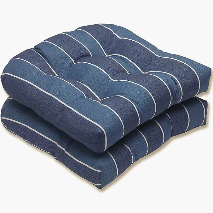 Outdoor Cushions & Pillows-Kirklands Home Navy Striped Outdoor Seat Cushions, Set of 2 Blue