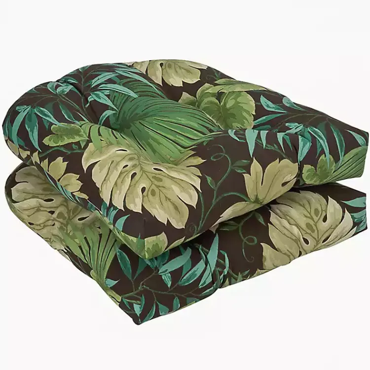 Outdoor Cushions & Pillows-Kirklands Home Island Leaves Outdoor Seat Cushions, Set of 2