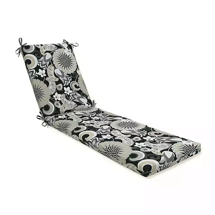 Outdoor Cushions & Pillows-Kirklands Home Graphite Floral Outdoor Chaise Cushion