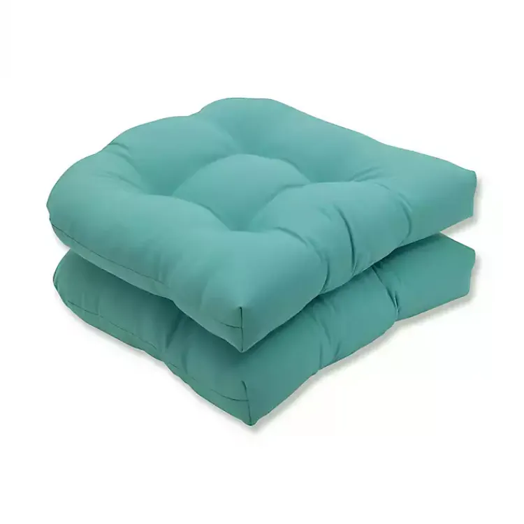 Outdoor Cushions & Pillows-Kirklands Home Light Teal Tufted Outdoor Chair Cushions, Set of 2 Blue