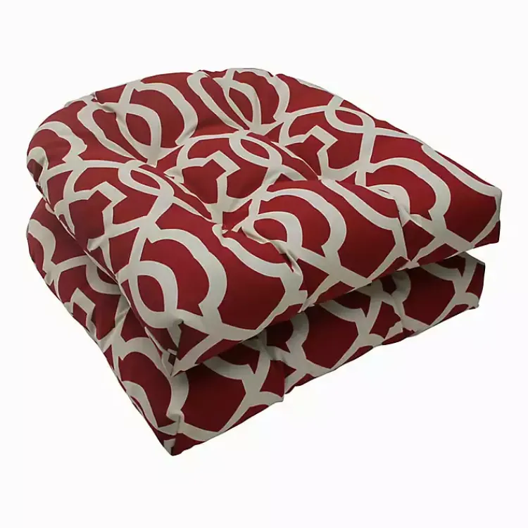 Outdoor Cushions & Pillows-Kirklands Home Red New Geometric Wicker Chair Cushions, Set of 2