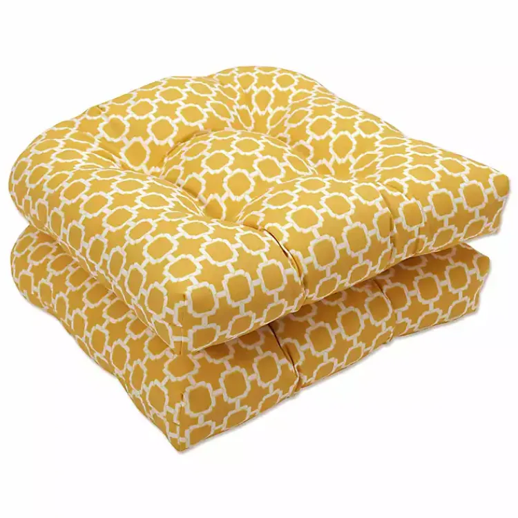 Outdoor Cushions & Pillows-Kirklands Home Tufted Outdoor Seat Cushions, Set of 2 Yellow