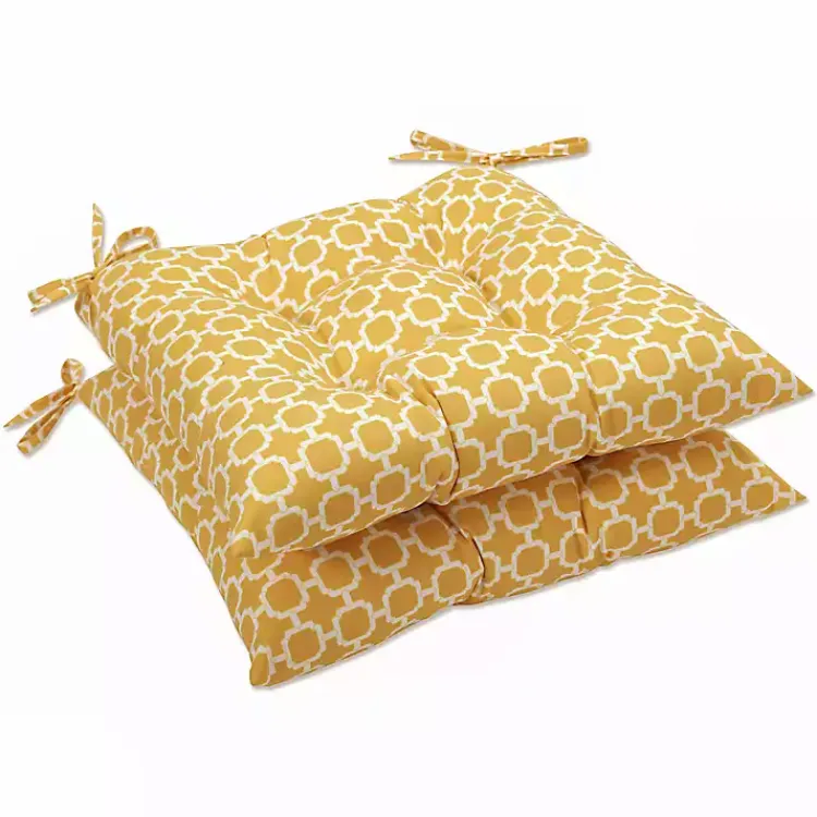 Outdoor Cushions & Pillows-Kirklands Home Tufted Tie Outdoor Seat Cushions, Set of 2 Yellow
