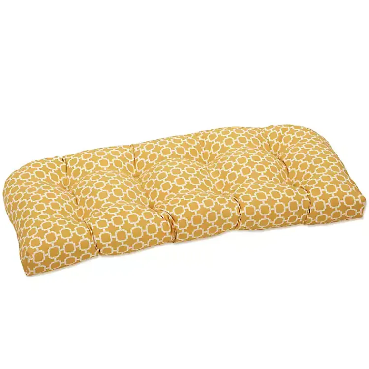 Outdoor Cushions & Pillows-Kirklands Home Pattern Rounded Outdoor Settee Cushion Yellow