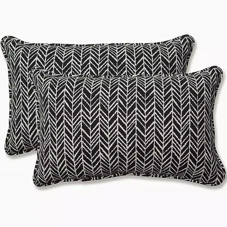 Outdoor Cushions & Pillows-Kirklands Home Herringbone Outdoor Lumbar Pillows, Set of 2 Black