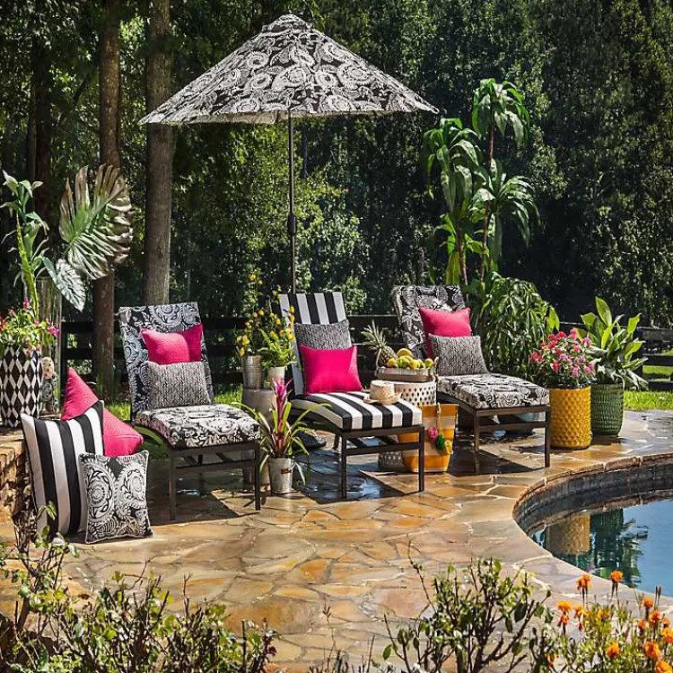 Outdoor Cushions & Pillows-Kirklands Home Herringbone Outdoor Pillows, Set of 2 Black