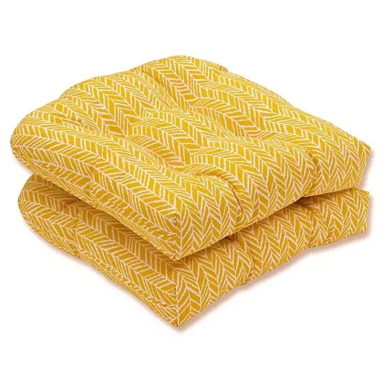 Outdoor Cushions & Pillows-Kirklands Home Herringbone Outdoor Seat Cushions, Set of 2 Yellow