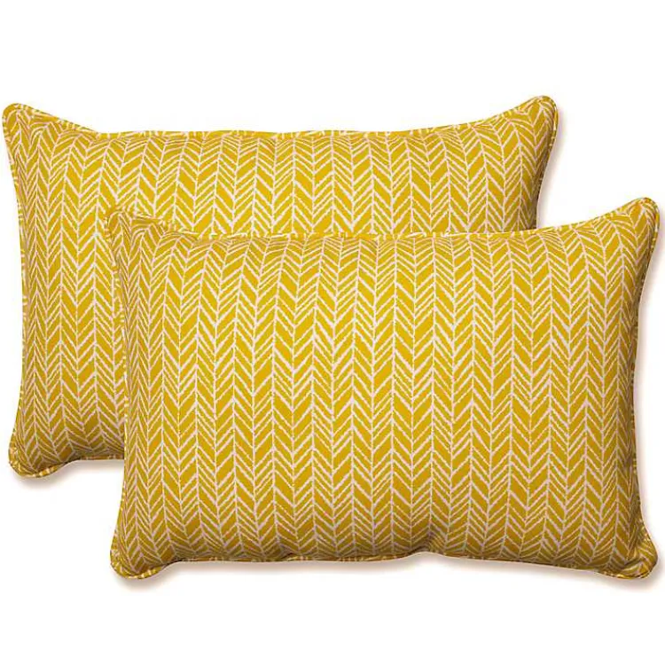 Outdoor Cushions & Pillows-Kirklands Home Herringbone Outdoor Long Pillows, Set of 2 Yellow