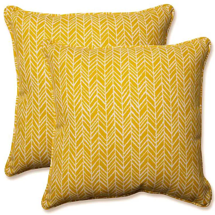 Outdoor Cushions & Pillows-Kirklands Home Herringbone Outdoor Pillows, Set of 2 Yellow
