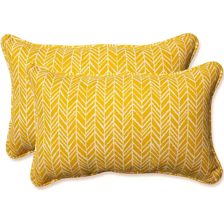Outdoor Cushions & Pillows-Kirklands Home Herringbone Outdoor Lumbar Pillow Set Yellow