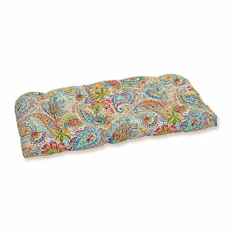 Outdoor Cushions & Pillows-Kirklands Home Floral Paisley Tufted Outdoor Settee Cushion