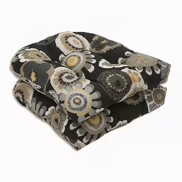 Outdoor Cushions & Pillows-Kirklands Home Black Crosby Wicker Chair Cushions, Set of 2