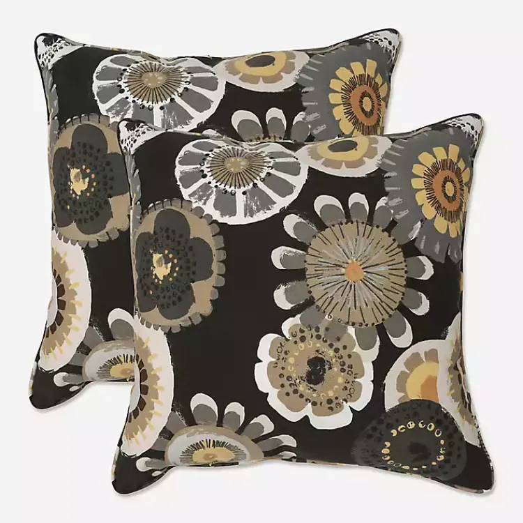 Outdoor Cushions & Pillows-Kirklands Home Black Crosby Outdoor Pillows, Set of 2