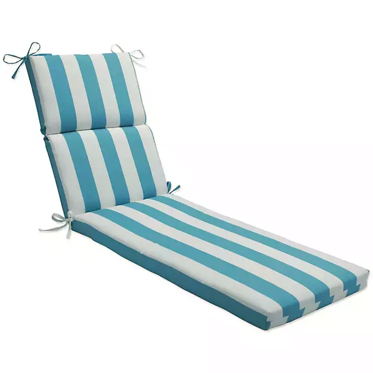 Outdoor Cushions & Pillows-Kirklands Home Turquoise Cabana Stripes Outoor Chaise Cushion