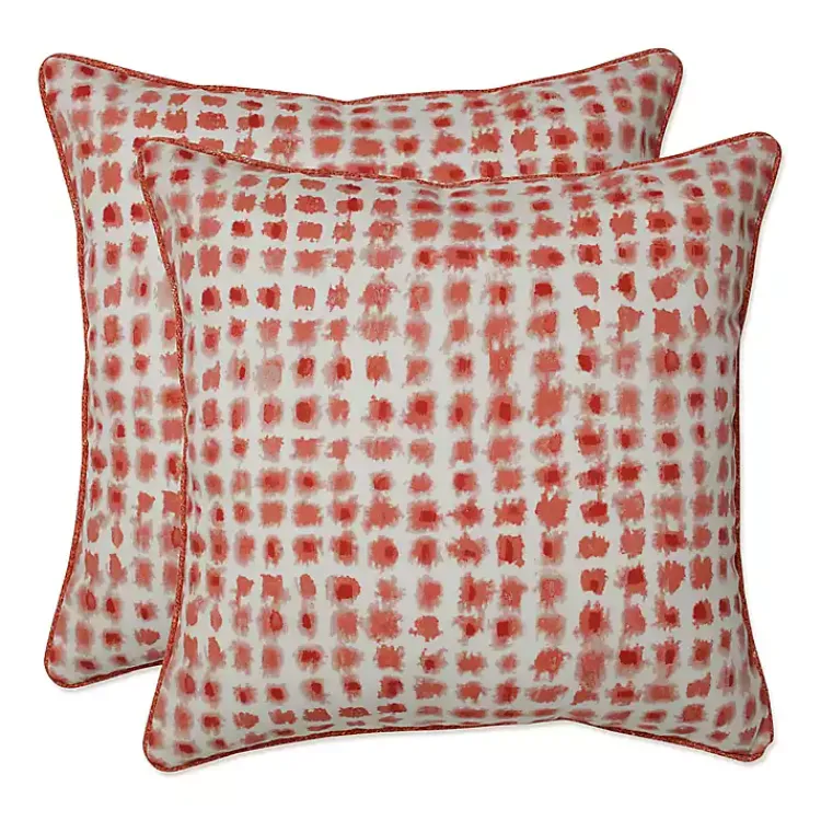 Outdoor Cushions & Pillows-Kirklands Home Coral Checkered Outdoor Pillows, Set of 2