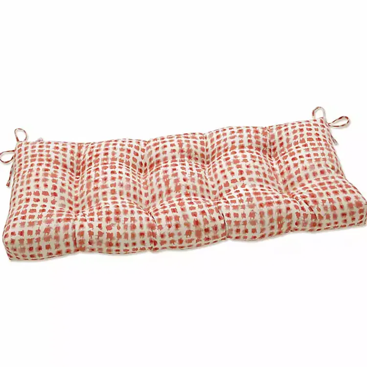 Outdoor Cushions & Pillows-Kirklands Home Coral Checkered Outdoor Settee Cushion