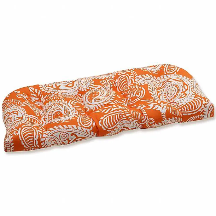 Outdoor Cushions & Pillows-Kirklands Home Terracotta Paisley Outdoor Settee Cushion