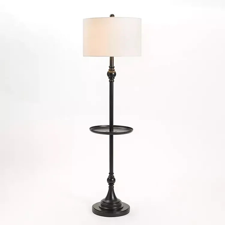 Floor Lamps-Kirklands Home Black Metal Floor Lamp with Round Tray White