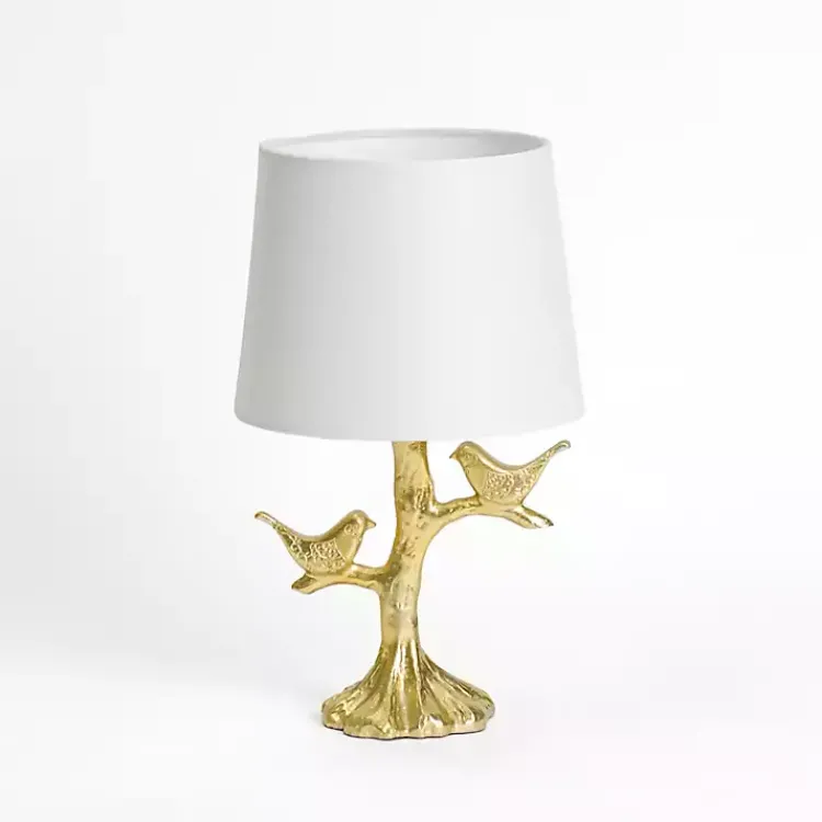 Table Lamps-Kirklands Home Gold Leaf Birds Table Lamp White