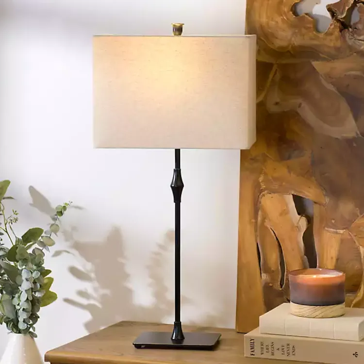 Table Lamps-Kirklands Home Black Metal Candlestick Table Lamp Tan