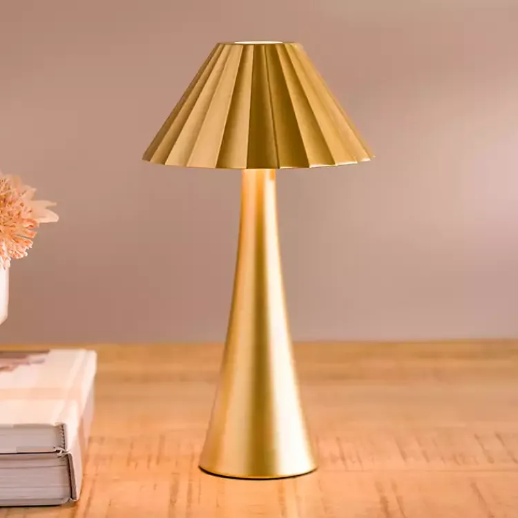 Table Lamps-Kirklands Home Metal Ribbed Rechargeable Touch Lamp Gold