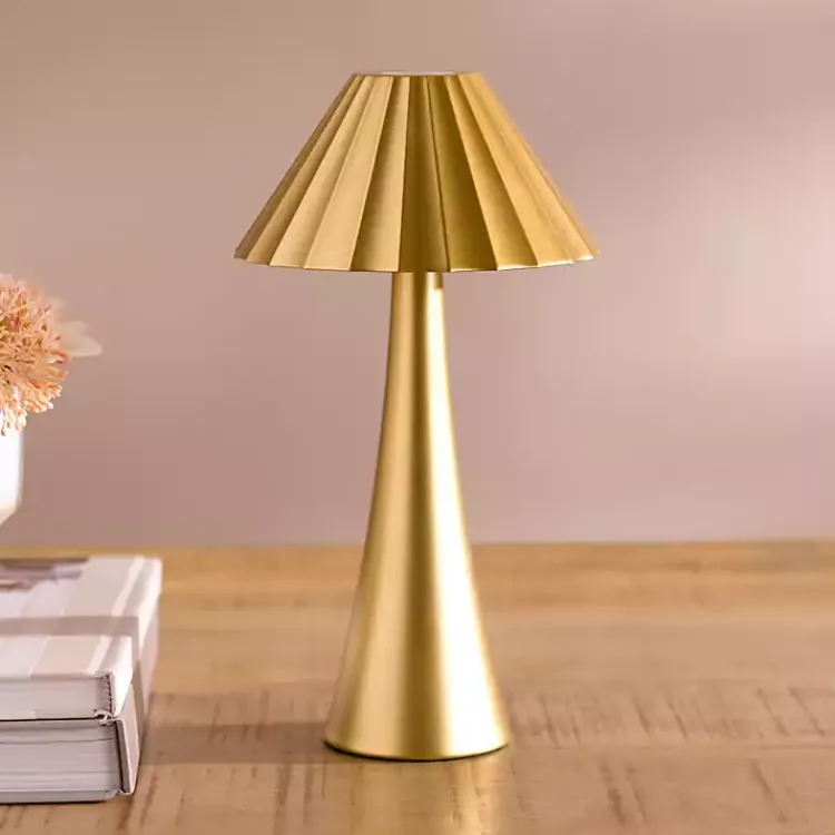 Table Lamps-Kirklands Home Metal Ribbed Rechargeable Touch Lamp Gold