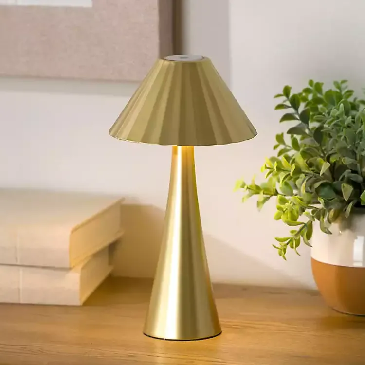 Table Lamps-Kirklands Home Metal Ribbed Rechargeable Touch Lamp Gold