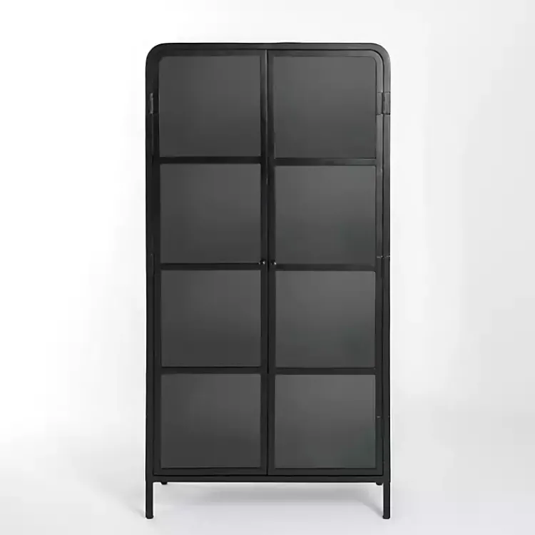 Cabinets & Sideboards-Kirklands Home Metal & Glass 2-Door Bentley Cabinet Black
