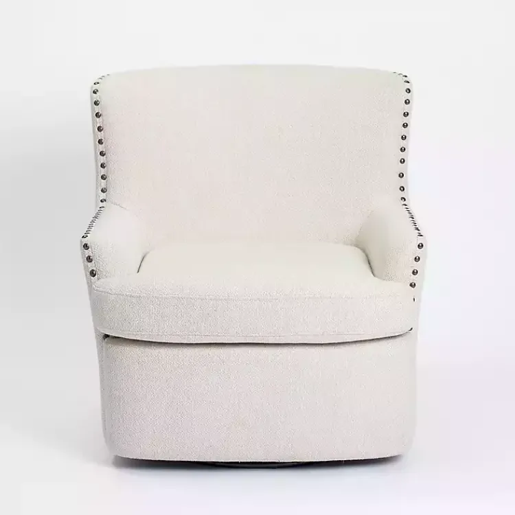 Accent Chairs-Kirklands Home Nailhead Wingback Swivel Accent Chair Ivory