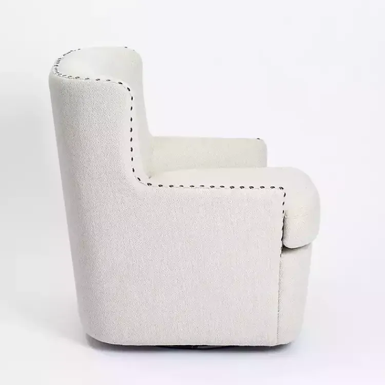 Accent Chairs-Kirklands Home Nailhead Wingback Swivel Accent Chair Ivory