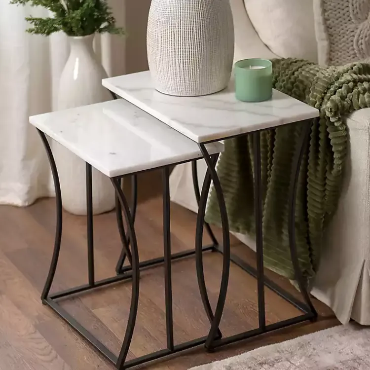Accent & End Tables-Kirklands Home Marble Nesting Accent Tables, Set of 2 White