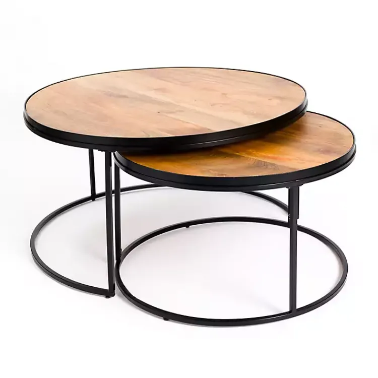 Coffee Tables-Kirklands Home Natural Wood & Metal 2-pc. Coffee Table Set Tan