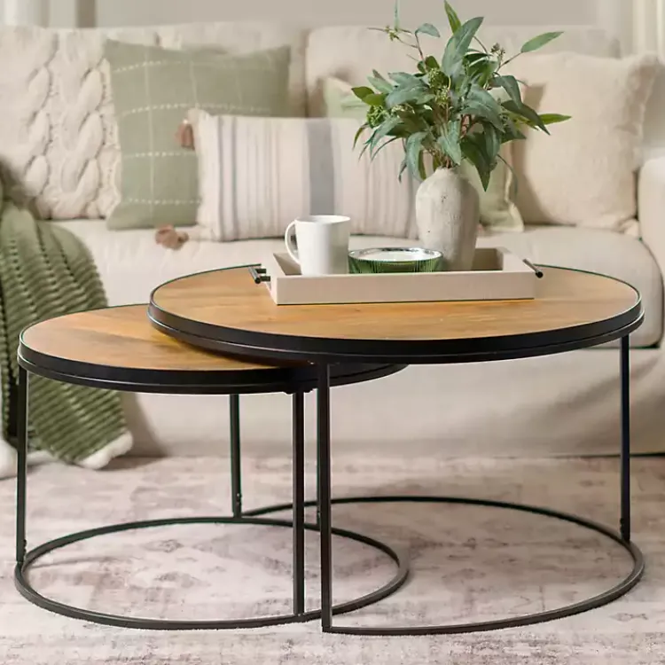 Coffee Tables-Kirklands Home Natural Wood & Metal 2-pc. Coffee Table Set Tan