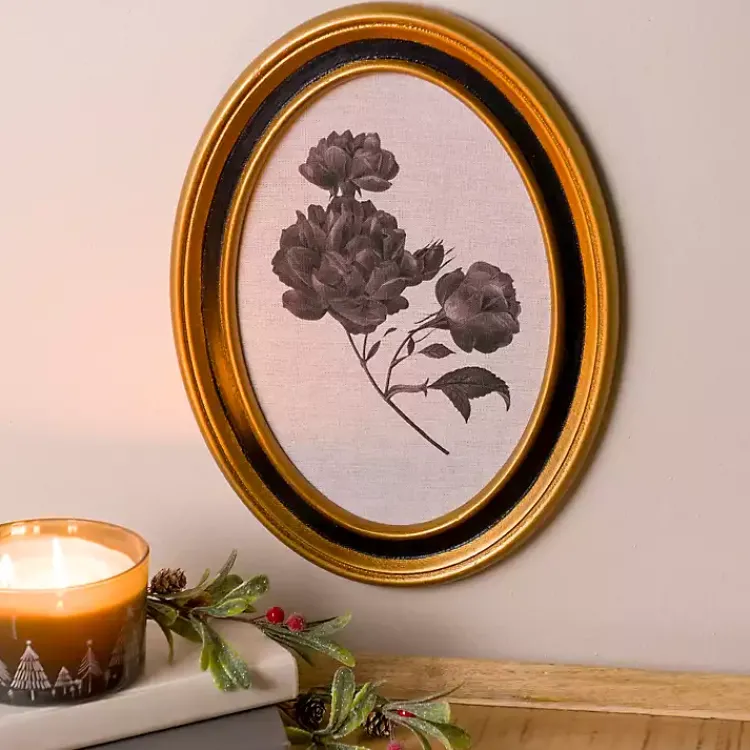 Framed Art-Kirklands Home Oval Black Floral Framed Art Print