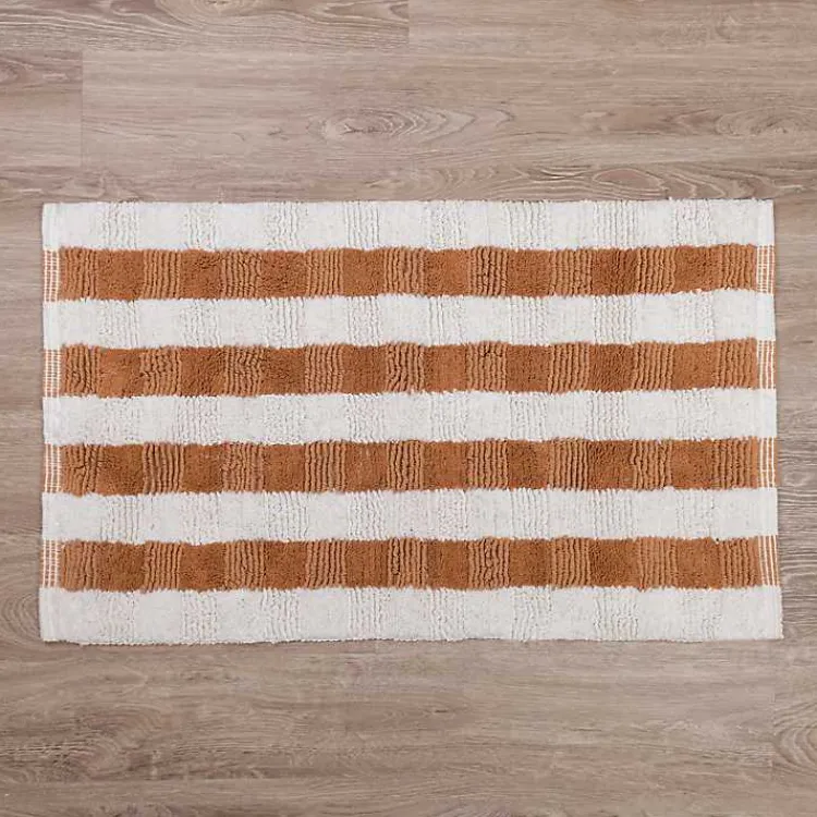Bathroom Rugs-Kirklands Home Taupe and White Striped Bathroom Rug