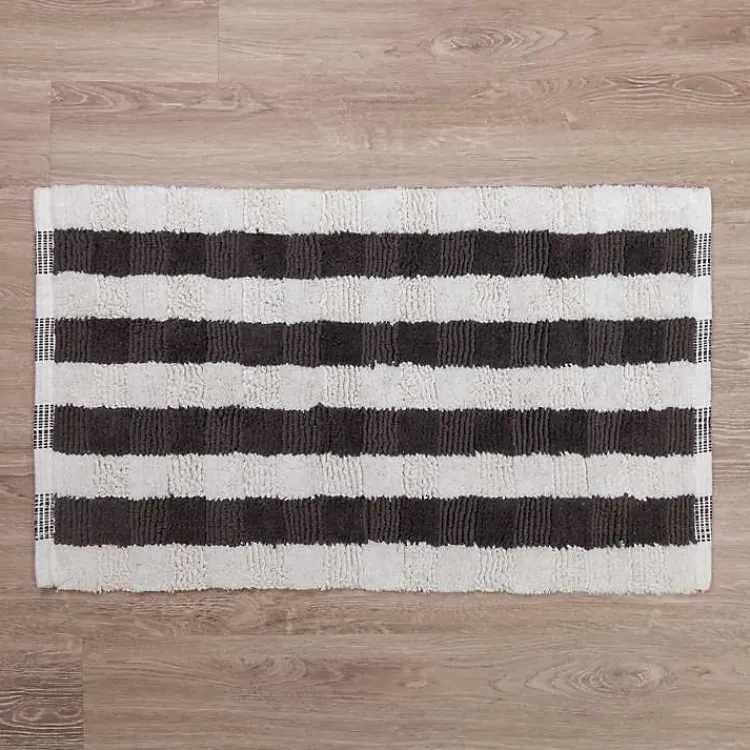 Bathroom Rugs-Kirklands Home Gray and White Striped Bathroom Rug