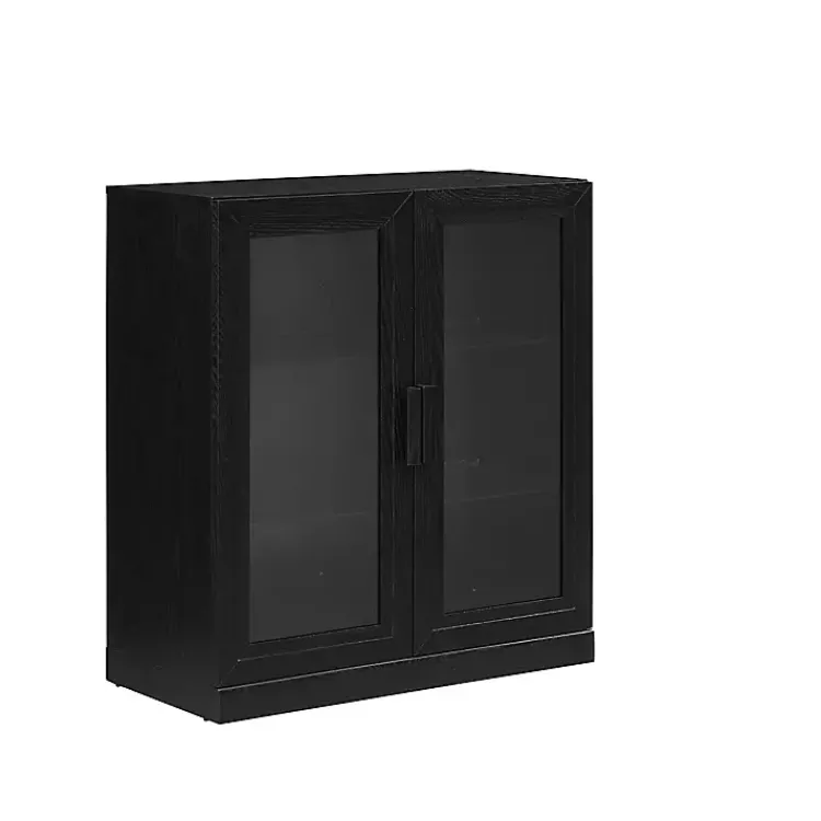 Cabinets & Sideboards-Kirklands Home Black Wood and Glass Stackable Storage Cabinet