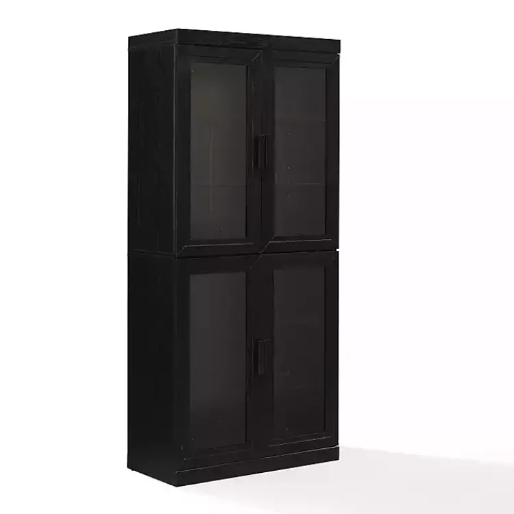 Cabinets & Sideboards-Kirklands Home Tall Black Wood and Glass Door Storage Cabinet