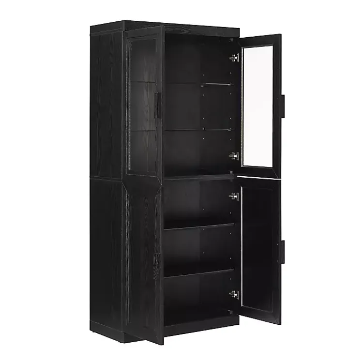 Cabinets & Sideboards-Kirklands Home Tall Black Wood and 4-Door Storage Cabinet