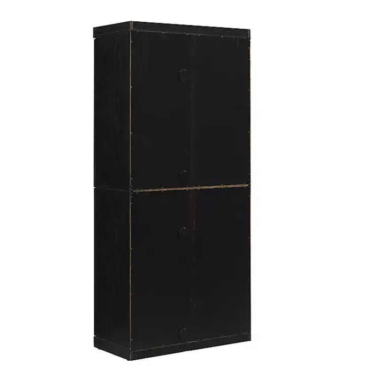 Cabinets & Sideboards-Kirklands Home Tall Black Wood and 4-Door Storage Cabinet