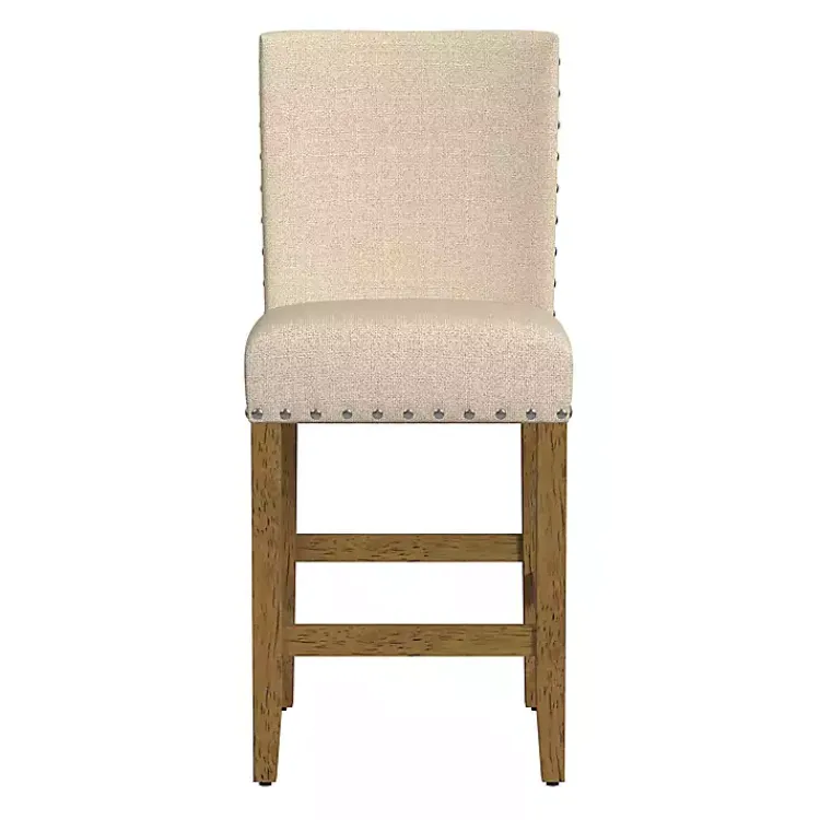 Bar Stools & Counter Height Stools-Kirklands Home Upholstered Nailhead Trim Counter Stool Tan