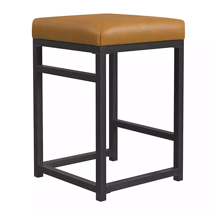 Bar Stools & Counter Height Stools-Kirklands Home Caramel Faux Leather Upholstered Counter Stool Tan