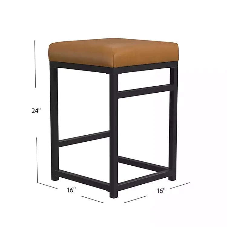 Bar Stools & Counter Height Stools-Kirklands Home Caramel Faux Leather Upholstered Counter Stool Tan