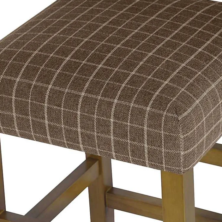 Bar Stools & Counter Height Stools-Kirklands Home Windowpane Upholstered Counter Stool Brown