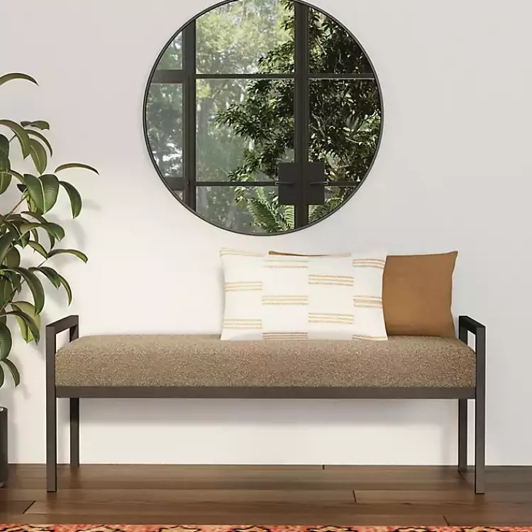 Benches & Ottomans-Kirklands Home Boucle Upholstered Metal Frame Bench Brown